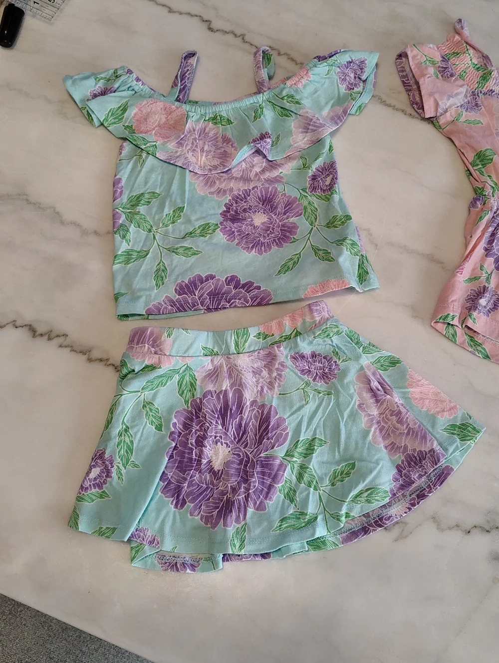 Children's Place Blue Purple Pink Floral Romper Bundle Set Size 18 To 24 Months